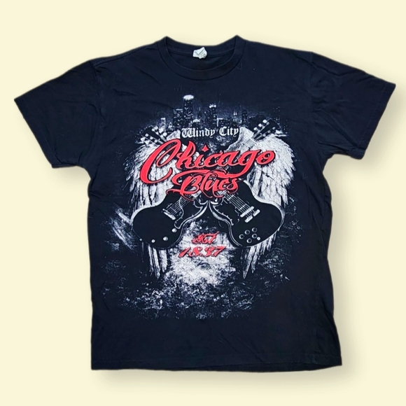 🎸 Vintage Rock Me Brand Chicago Blues Windy City Guitar T-Shirt Ladies Medium - Picture 1 of 6